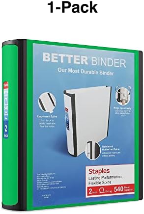 Staples Heavy-Duty 2-Inch D-Ring Binder, Green, Holds 540 Sheets - Image 5