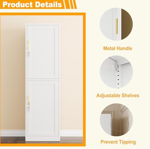 Ckzbx Metal Locker Tall Narrow Storage Cabinet, 67" H Locking Tool File Cabinets Snack Locker Organizer for School Classroom,Bedroom,Gym Home Office,Entryway and Hallway (20" W 2Door White) - Image 4