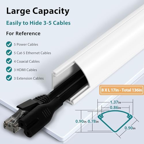 ZhiYo 136in Corner Cable Hider for 3-5 Cords, Wall & Floor Cord Hider White - Image 2