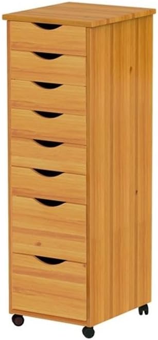 Pemberly Row Modern Solid Wood 6+2 Drawers Roll Utility Cart in Med Pine - Image 7