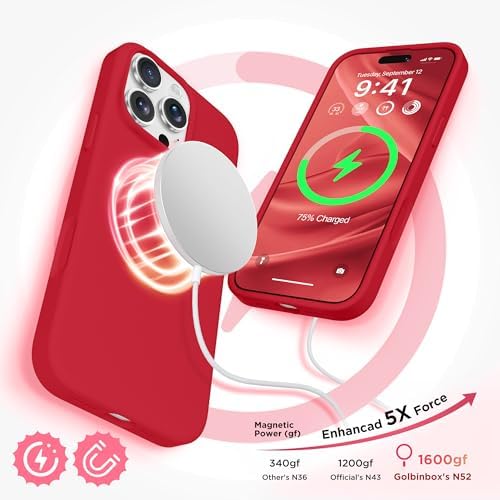 GolbinBox Magnetic for iPhone 16 Pro Max Case, Silicone Cover, Red - Image 3