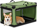 PETSFIT 30" Soft Portable Dog Crate – Patented Spiral Sturdy Frame, Collapsible Travel Kennel for Medium Dogs, 3 Mesh Door, Lockable Zippers, Indoor & Car Use Green by Petsfit