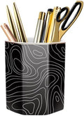 Black Pen Holder, Pencil Cup for Desk, Cute Desk Organizer, Durable Ceramic Decorative Makeup Brush Desktop Accessories, Stylish Stationery for Office, Home, Abstract Pattern by WAVEYU