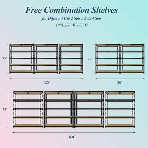 2500 Lbs Heavy Duty Garage Shelving Unit, 5 Tier Adjustable Metal Storage Shelves, 40" L x 20" W x 72" H Garage Shelf Rack for Kitchen, Pantry, Basement, Bathroom & Laundry - Image 3