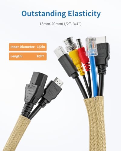 Yecaye 10ft - 1/2 inch Cord Protectors from Pets no Chew, Gold - Image 2