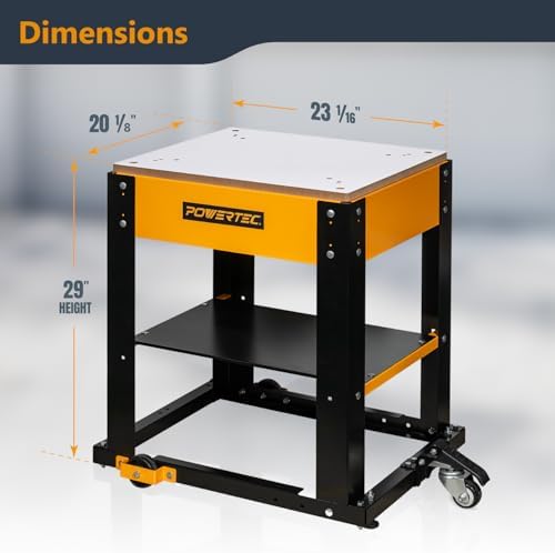 POWERTEC Tool Stand with Wheels, Casters & Melamine MDF Table Top, Power Tool Stand for Miter Saw, Drill Press, Belt Sander, Bench Grinder, Band Saw, Scroll Saw, Planer, Orange (UT1008) - Image 2