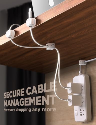 16Pack Cord Organizer [Dual Spring & Clasp] [Max Stability] Cable Clips, Chfeila Cord Holder, Desk Cable Management, Adhesive Wire Organizer for Home Office Desktop Nightstand Car Table Wall - White - Image 5