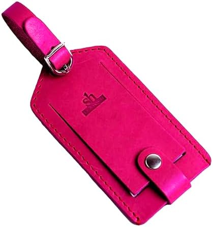 Premium Vegetable-Tanned Natural Leather Luggage Tag – Durable, Stylish Travel ID Labels for Suitcases, Bags, and Backpacks (Pink, 1 pc.) by Unknown