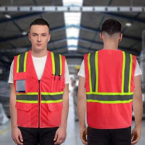 High Visibility Vest for Men, Reflective Safety Vest, Pink, 5XL - Image 5