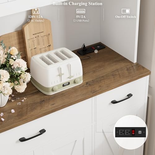 HOSTACK 71" Tall Kitchen Pantry Storage Cabinet, 55" W Kitchen Hutch, White - Image 6