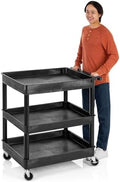 Stand Steady Tubstr Large 3 Shelf Utility Cart | Heavy Duty, Black HDPE & PVC, Holds Up to 300 lbs. | Storage & Rolling Tool Cart for School, Office, Garage & Warehouse by StandSteady