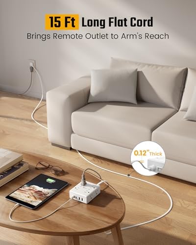 SUPERDANNY Extension Cord,Flat Plug Surge Protector Power Strip,15Ft (Pack of 2) - Image 2