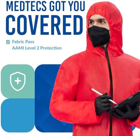 Medtecs Hazmat Suits - 6 Sizes Options - Disposable Coveralls Suit, Medical Protective Coverall PPE Hazmat Suits - Image 4