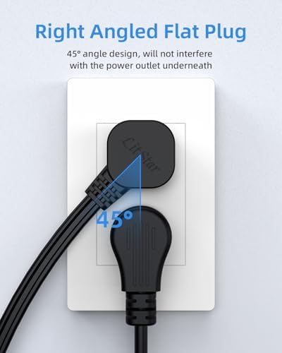 Flat Plug Extension Cord with 3 Outlets - 8Ft Low Profile Indoor 3 Prong Grounded Power Strip for Home Office & Travel - 16 AWG 13A/1625W, Black - Image 4