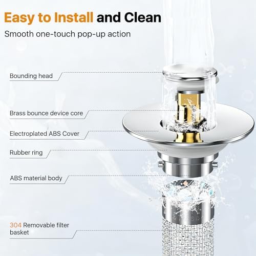 4Pack Bathroom Sink Drainer Hair Catcher, Pop Up Sink Drain Stopper with Filter Basket, Universal Drain Plug for Sink Drain, Stainless Steel Sink Drain Cover with Basket for Bathroom Stopper - Image 4