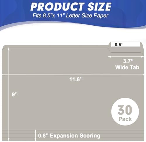 File Folder, HERKKA 30 Pack 1/3 Cut Tab File Folders, File Folders Great for Organizing and Filing, Letter Size, Grey - Image 2