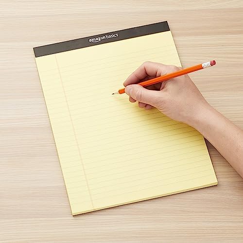 Amazon Basics Wide Ruled Lined Writing Pads, 8.5" x 11.75", Canary, 12-Pack of 50 Perforated Sheets, Sturdy Backing - Image 7