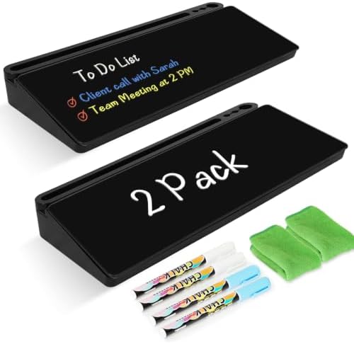 2 Pack Desktop Glass Whiteboard with Storage, Desk White Board Stand Black by WALGLASS