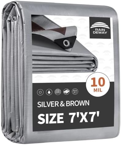 RAINDEWAY 7x7 Feet Tarps Heavy Duty Waterproof,10Mil Multipurpose Tarp by RAINDEWAY