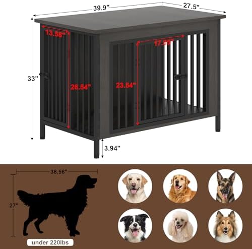 EasyCom 39.96" Dog Crate Furniture for 1 or 2 Dogs, 35-60 Pounds, Dark Grey - Image 4