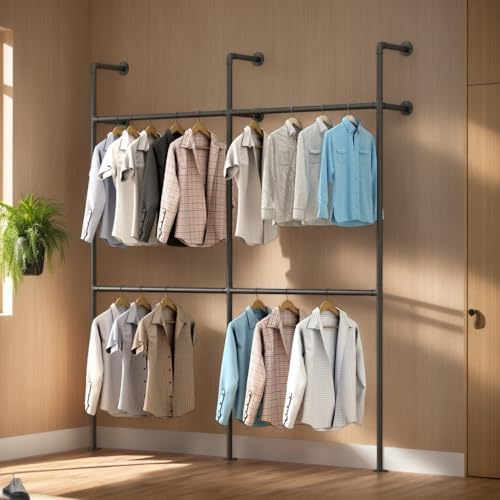 Industrial Pipe Garment Rack, Wall Mounted Clothing Organizer for Walk-in Wardrobe, Multi-Purpose Storage Solution, Heavy Duty, 399 * 220cm - Image 7