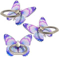 3 Pcs Butterfly Cell Phone Ring Stand Holder, Cute Butterfly Design Finger 360° Rotating Metal Hand Phone Stand Holder, with Adjustable Knob Loop (threePurple) by HZZADZXW