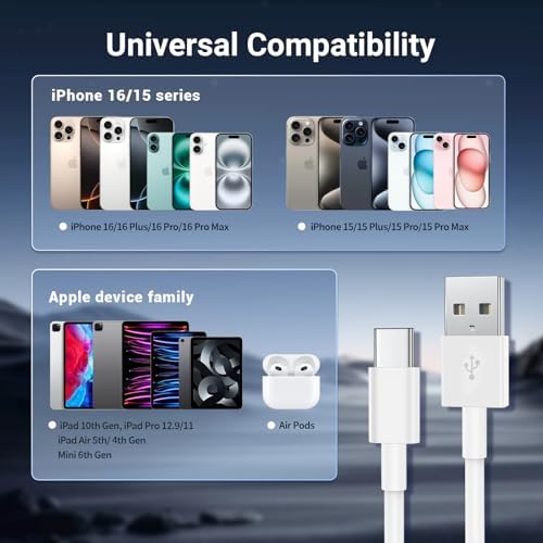 Car Carplay Cable for iPhone 17 16 15 Pro Max Plus,4Pack [2x3.3FT+2x6FT] Apple USB A to USB C Cable for iPhone 17 16 15 Pro Max Car Charger Cord Fast Charging Cable for iPad Pro 13/12.9/11/Air - Image 6
