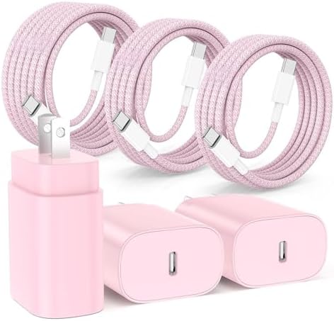 Hzevn 25W USB C Super Fast Charging Charger for Samsung Galaxy Phone, 3Pack Quick Charger Block with Braided Long USB C to C Cables (6/6/10ft) for Samsung Galaxy S25/S24/Plus/Ultra, Android/iPhone 17 by Hzevn