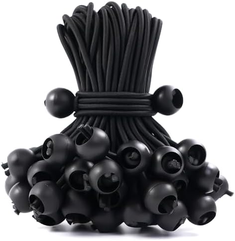 60 Pcs Bungee Cords with Balls, tarp tie Downs, 6 Inch Bungee Balls, Stretchable and Durable Bungee Cords Heavy Duty Outdoor, Tarp Straps for Camping, Tents, Cargo (Black) by MoHern