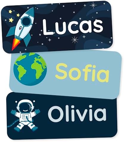 Personalized Name Labels for Kids (120) – Clothing Labels & Daycare Labels – Custom Waterproof Stickers for School Supplies - Space by Teddylabels