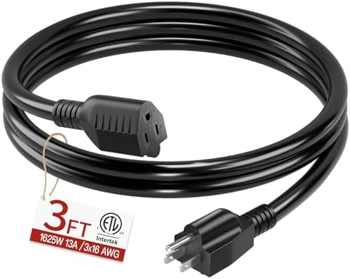 Skrizcable 16/3 Short Extension Cord 3 FT, Black Extension Cord Indoor by Skrizcable