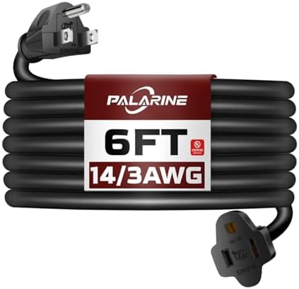 6 Ft Black Outdoor Extension Cord, 14 Gauge Heavy Duty by PALARINE