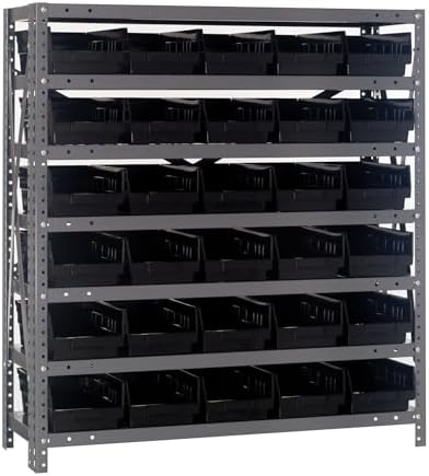 Quantum Storage Systems 1239-102BK Steel Shelving Unit with 4" Shelf Bins, 12" D x 36" W x 39" H, Black by QuantumStorageSystems