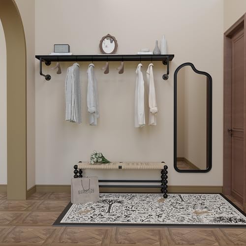 Clothes Rack 60in, Wall Mounted Garment Racks with Black Solid Wood Shelf, Heavy Duty Hanging Clothes Rack, Multi-Purpose Hanging Rod, Space-Saving Closet Storage - Image 5