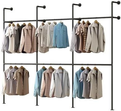Industrial Pipe Garment Rack, Wall Mounted Clothing Organizer for Walk-in Wardrobe, Multi-Purpose Storage Solution, Heavy Duty, 399 * 220cm - Image 2