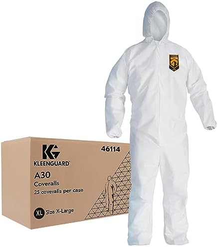 KleenGuard 46114 A30 Elastic-Back & Cuff Hooded Coveralls, White, X-Large (Case of 25) by KLEENGUARD