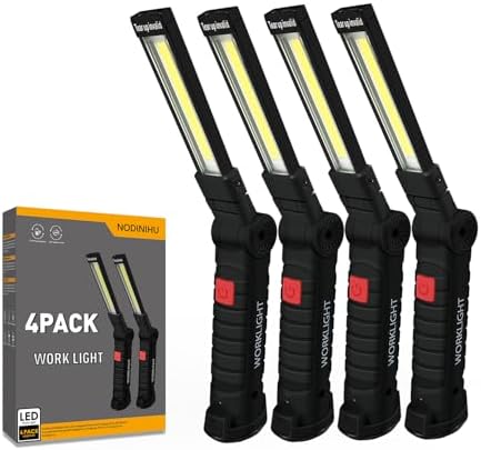 NODINIHU Working Light Portable, Rechargeable Work Lights with Magnetic Base Hanging Hook,360° Rotate 5 Modes,COB LED 800 Lumens Foldable Inspection Light for Car Repair, Grill and Outdoor Use(4pack) by NODINIHU