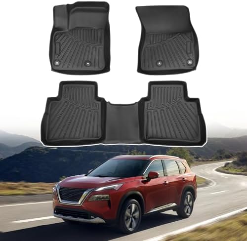Powerty Floor Mats for 2021-2023 2024 2025 2026 Nissan Rogue (NOT for Rogue Sport) All Weather 3D TPE Anti-Slip Car Liners for 1st & 2nd Row Accessories by Powerty