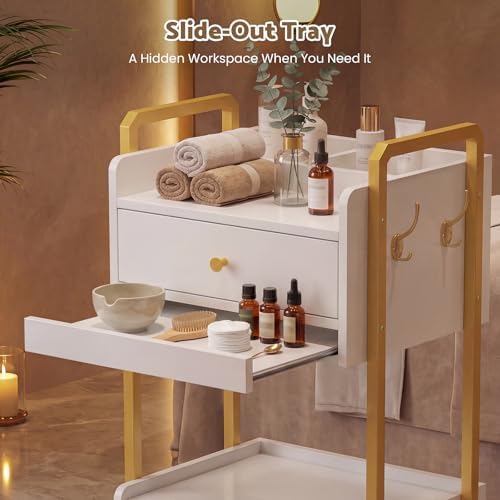 Salon Trolley Cart with Storage Cabinet for Beauty Spa & Salon Use, White - Image 4