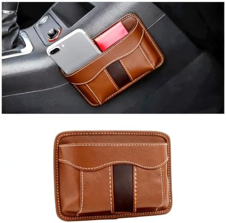 Car Seat Side Organizer, PU Leather Vehicle Storage Pocket, Universal Gap Filler for Auto Console Door Phone Document Sundries Organizer (Brown) by Unknown