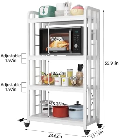 Bakers Rack with Power Outlet ，4-Tier Kitchen Baker's Rack,Microwave Cart - Image 2