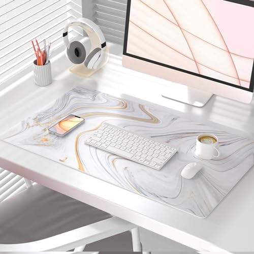 QiyI PU Leather Large Mouse Pad, Office Decor, 31.5" x 15.7", Grey Striped - Image 2