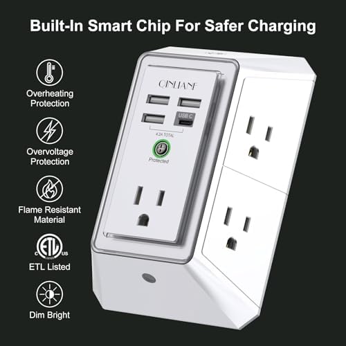 Wall Charger, Surge Protector, QINLIANF 5 Outlet Extender with 4 USB Ports - Image 2