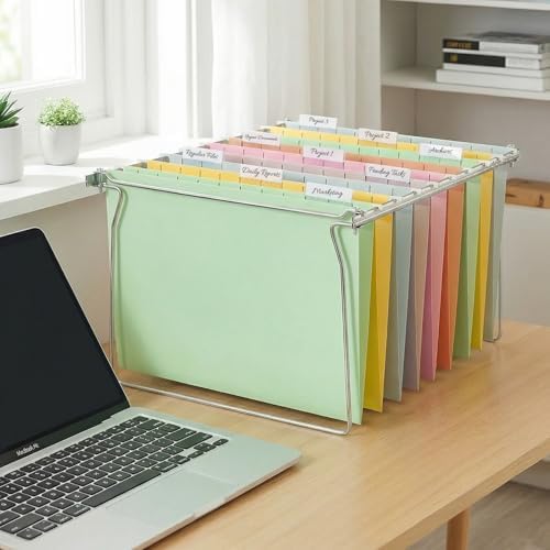 SUNEE 6 Pack Hanging File Folders,Hanging File Folders Letter Size with 1/5-cut Tabs, Assorted Macaron Colors Folders,Stay Organized for Your Home and Office Bulk File and Documents - Image 6