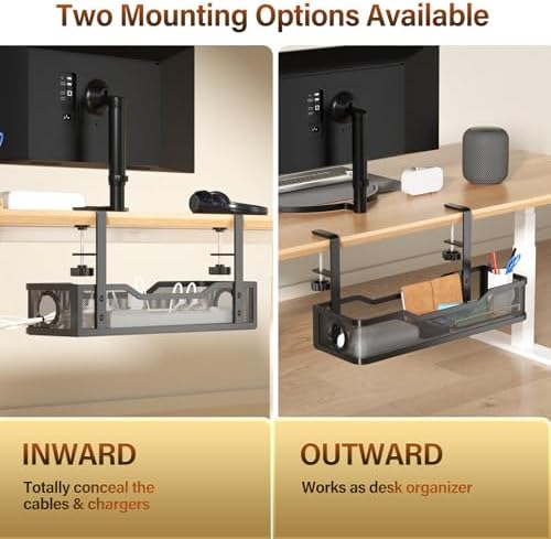 Under Desk Cable Management Large, Cinati 16" Cable Management Box for Table Thickness up to 3", Wire Cord Organizer with Clamp No Drill, No Damage to Desk (Black) - Image 5