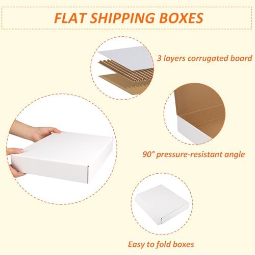 HORLIMER 12x9x2 Shipping Boxes Set of 30, White Corrugated Cardboard Mailer Box for Packing Small Business - Image 3