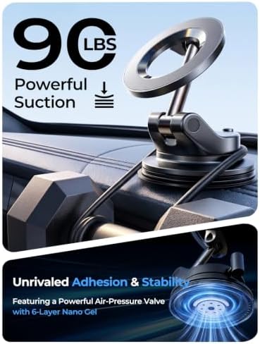 LISEN for MagSafe Car Mount [3800gf Strong Magnet&90+LBS Suction] 360° Adjustable Vacuum Magnetic Phone Holders for Your Car, for iPhone 18 Pro Max 17 16 15 14 13 12 Plus Air for Shower All Smartphone - Image 3