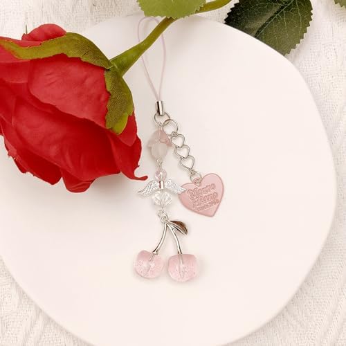 Phone Charms Strap Cute Cherry CellPhone Straps Aesthetic Pink Red Black BlueCherry Phone Chain for Camera Keychain Bag Pendant Decor Gift - Image 2