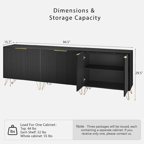 Storage Cabinet with 2 Fluted Doors and Adjustable Shelves, Black, 3pcs丨Modern Wood Accent Table, Sideboard Buffet Cabinet, Console Table for Living Room, Hallway, Entryway - Image 2
