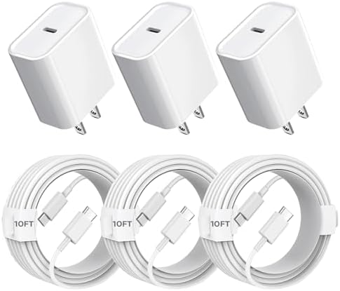iPhone 17 16 Charger Fast Charging, 10FT Cable 3Pack 20W USB C Fast Charger by TrimDish